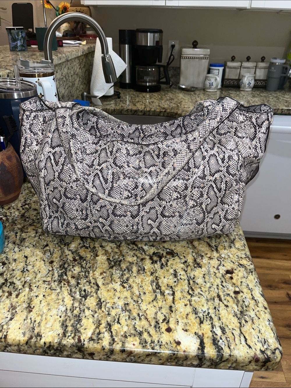 EUC Authentic Hammitt Ferris Hobo in Daisy Snake Print Embossed Leather Handbag.